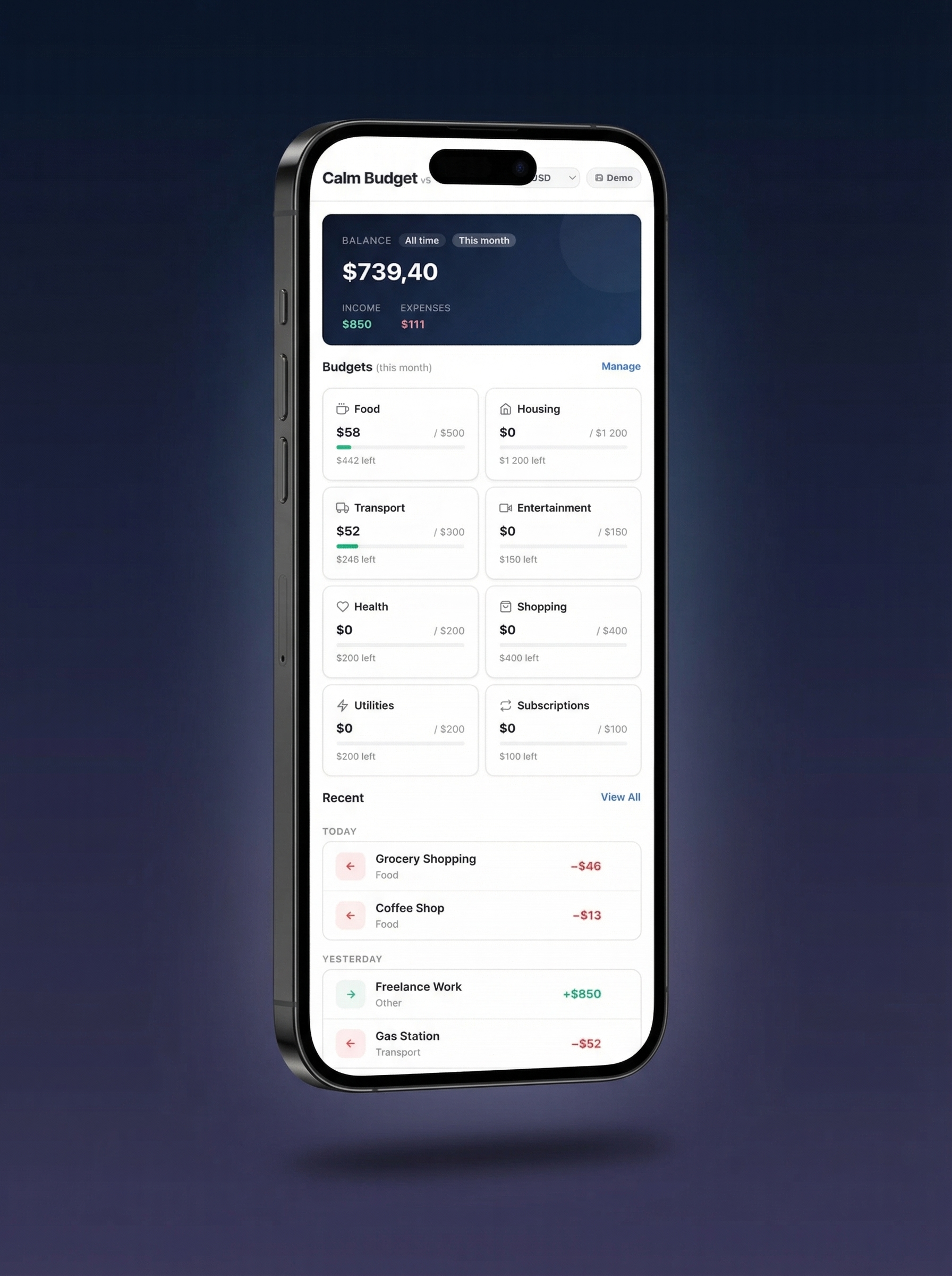 Calm Budget app — anxiety-free budgeting tool