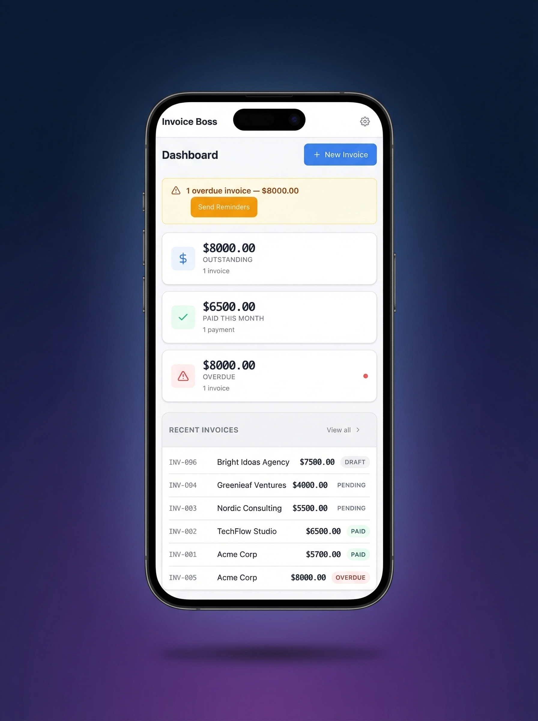 Invoice Boss dashboard — professional invoicing tool
